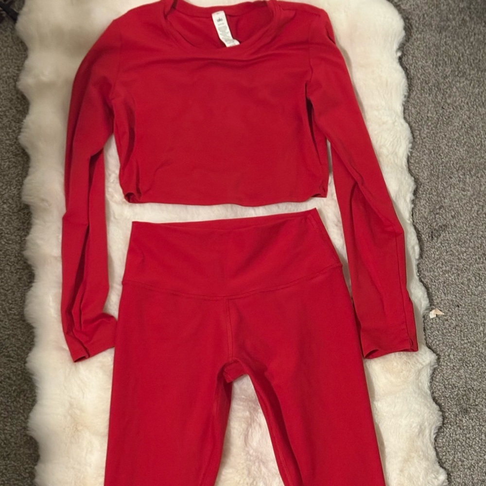 ALO Yoga Vibrant Red Top and Pants Set